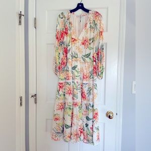 Alice + Olivia Layla Hibiscus Floral Tiered Midi Dress Size L *Brand New w/tags!